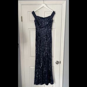 Navy Blue Sequin Nightway Dress Size 8